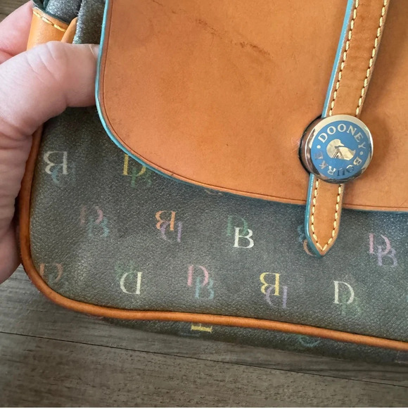 Y2K 2000s Dooney & Bourke Leather flap rainbow monogram mini shoulder bag - Picture 6 of 11